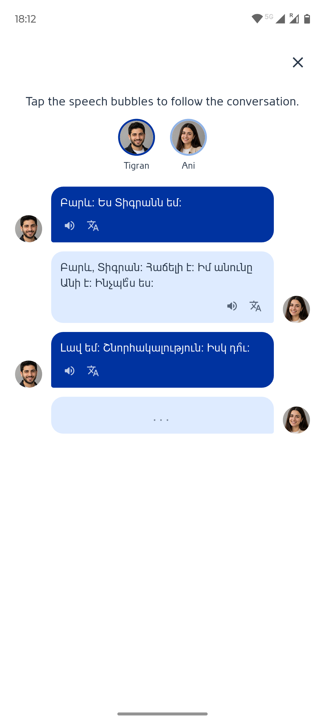 Lezugo interactive dialogue between two Armenian speakers, Tigran and Ani
